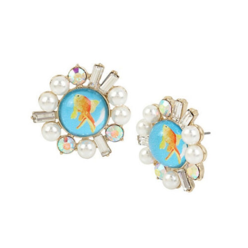 BETSEY JOHNSON Granny Chic Goldfish Stud Earrings NWT